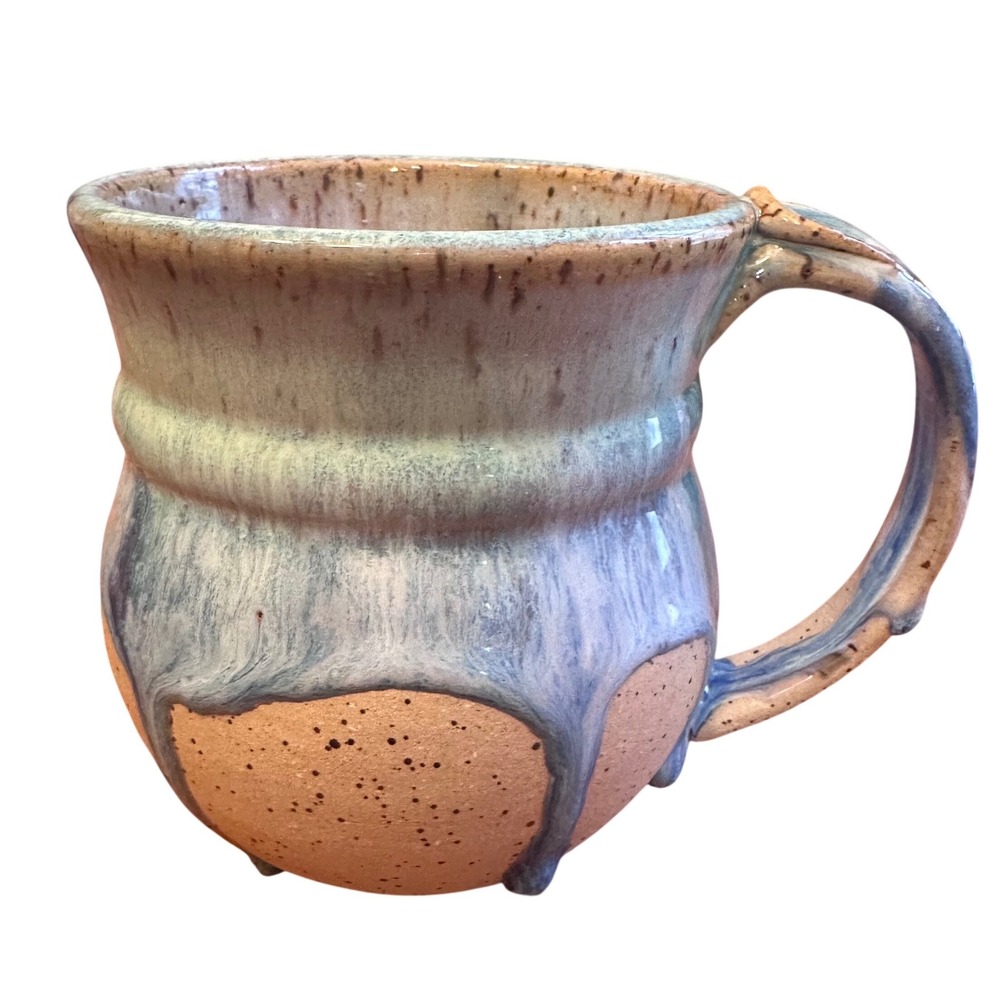 Lisa White Studio Pottery Mug Blue Green Drip Glaze Hand Thrown 2024